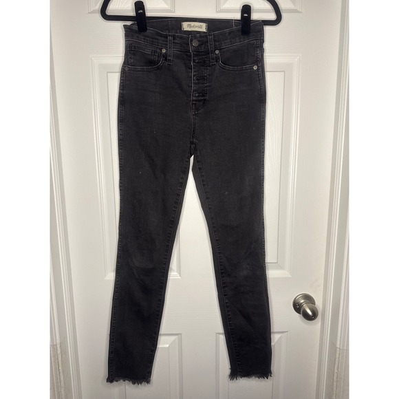Madewell Denim - Madewell 10 High-Rise Skinny Jeans Button Fly Raw Hem Faded Black Size 25